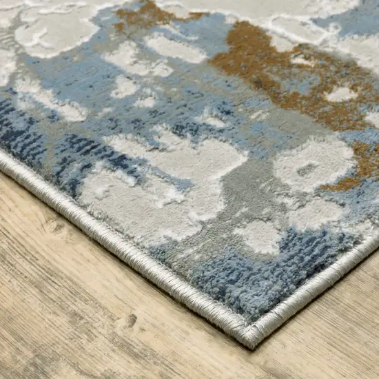 Grey Blue Navy Ivory And Brown Abstract Power Loom Stain Resistant Area Rug Photo 4