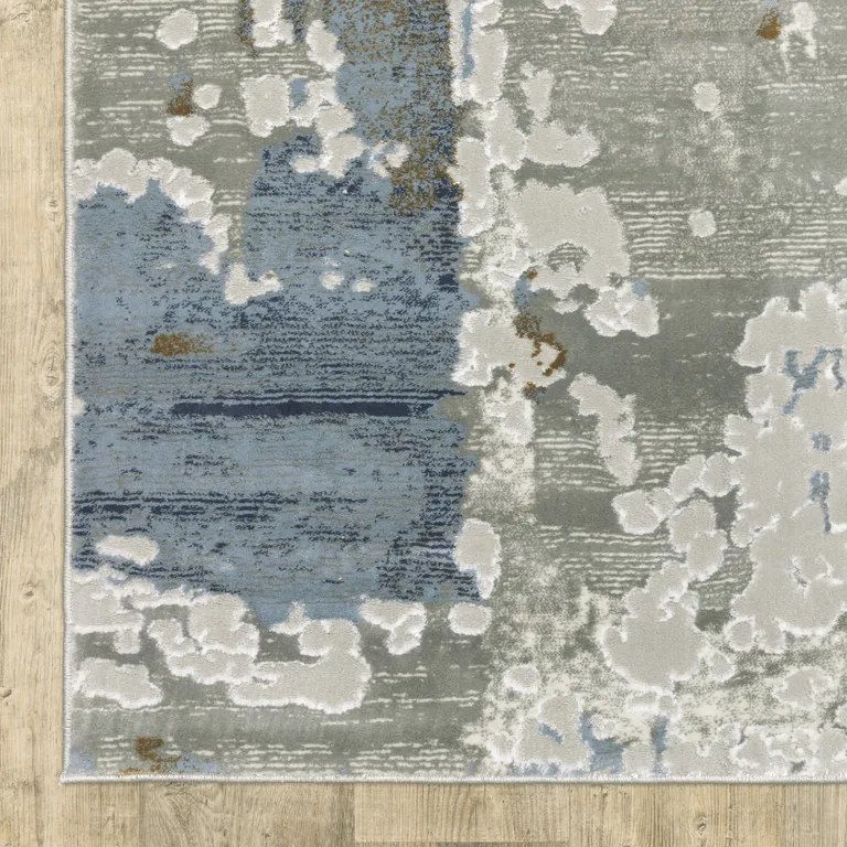 Grey Blue Navy Ivory And Brown Abstract Power Loom Stain Resistant Area Rug Photo 3