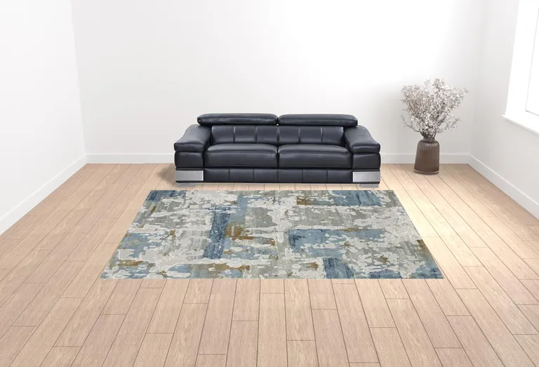 Grey Blue Navy Ivory And Brown Abstract Power Loom Stain Resistant Area Rug Photo 2