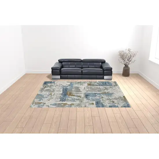 Grey Blue Navy Ivory And Brown Abstract Power Loom Stain Resistant Area Rug Photo 2