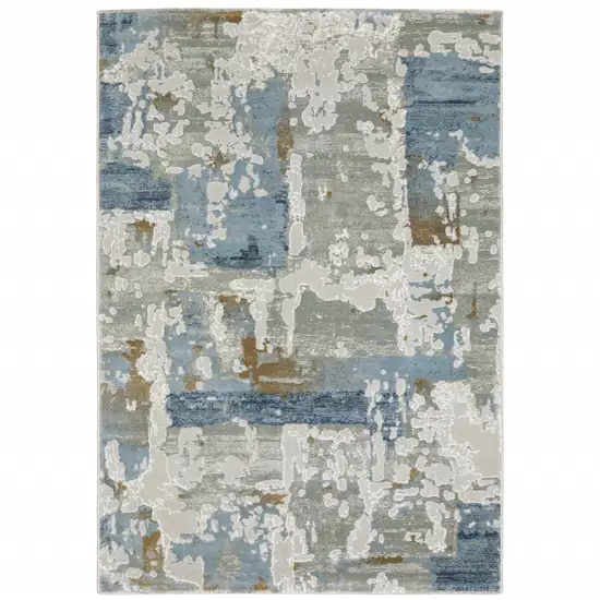 Grey Blue Navy Ivory And Brown Abstract Power Loom Stain Resistant Area Rug Photo 1