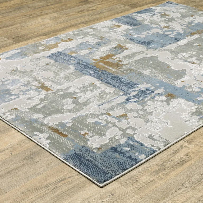 Grey Blue Navy Ivory And Brown Abstract Power Loom Stain Resistant Area Rug Photo 5