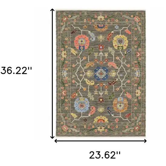 Grey Blue Pink Orange Rust Red Green And Ivory Oriental Power Loom Stain Resistant Area Rug With Fringe Photo 9