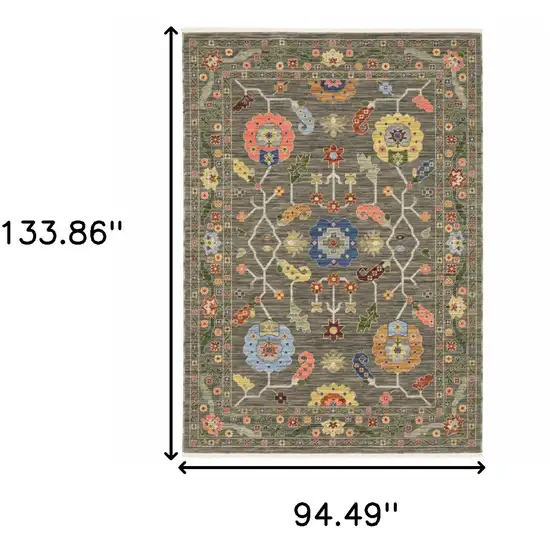 Grey Blue Pink Orange Rust Red Green And Ivory Oriental Power Loom Stain Resistant Area Rug With Fringe Photo 9