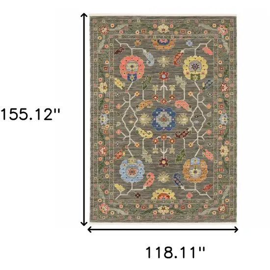 Grey Blue Pink Orange Rust Red Green And Ivory Oriental Power Loom Stain Resistant Area Rug With Fringe Photo 9