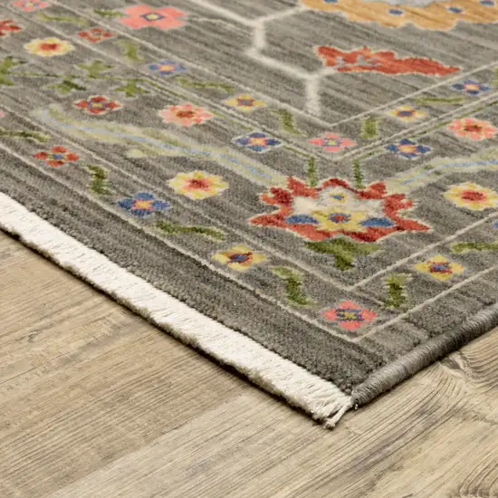 Grey Blue Pink Orange Rust Red Green And Ivory Oriental Power Loom Stain Resistant Area Rug With Fringe Photo 5