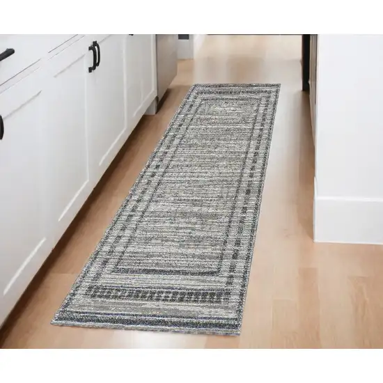 Grey Bordered Runner Rug Photo 1