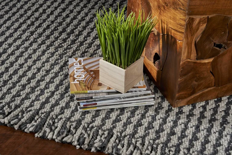 Grey Braided Wool Area Rug with Fringe Photo 5