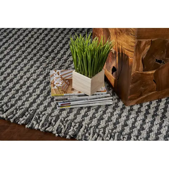 Grey Braided Wool Area Rug with Fringe Photo 5