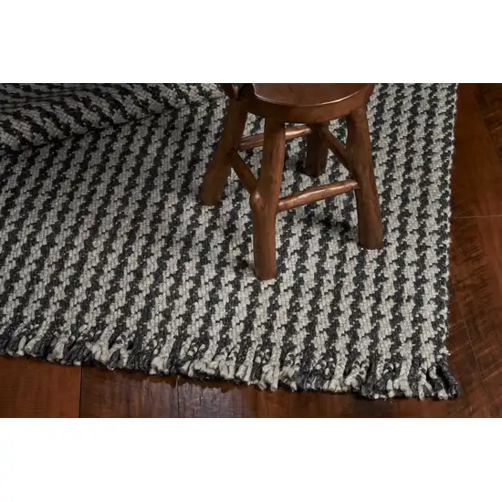 Grey Braided Wool Area Rug with Fringe Photo 4