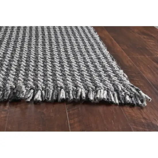 Grey Braided Wool Area Rug with Fringe Photo 6