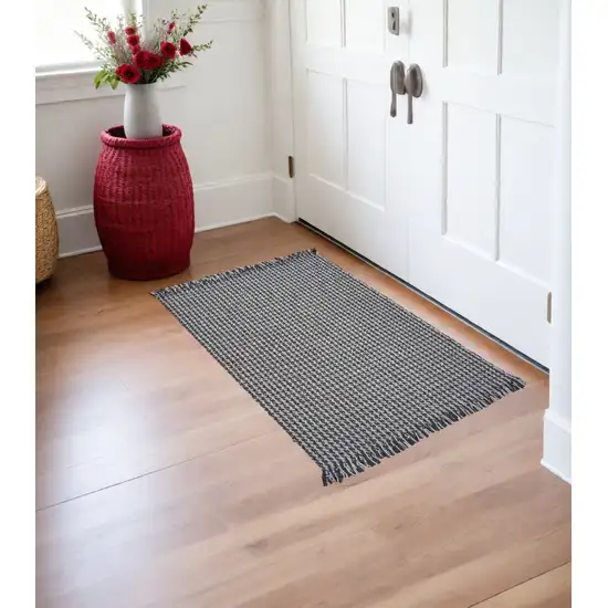 Grey Braided Wool Area Rug With Fringe Photo 1