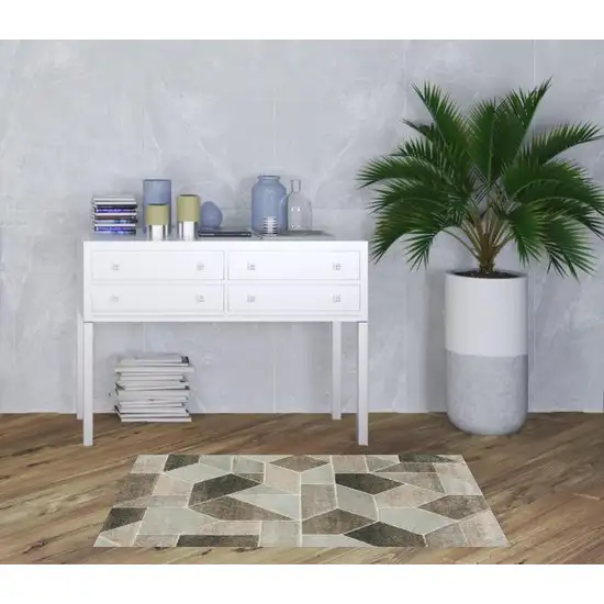 Grey Brown Beige Tan Taupe And Ivory Geometric Power Loom Stain Resistant Area Rug Photo 2