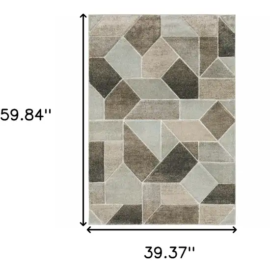 Grey Brown Beige Tan Taupe And Ivory Geometric Power Loom Stain Resistant Area Rug Photo 10