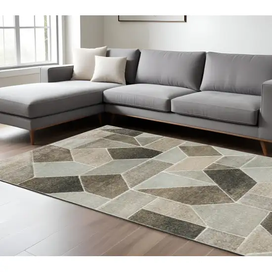 Gray and Ivory Geometric Power Loom Area Rug Photo 1