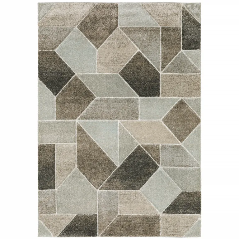 Grey Brown Beige Tan Taupe And Ivory Geometric Power Loom Stain Resistant Area Rug Photo 1