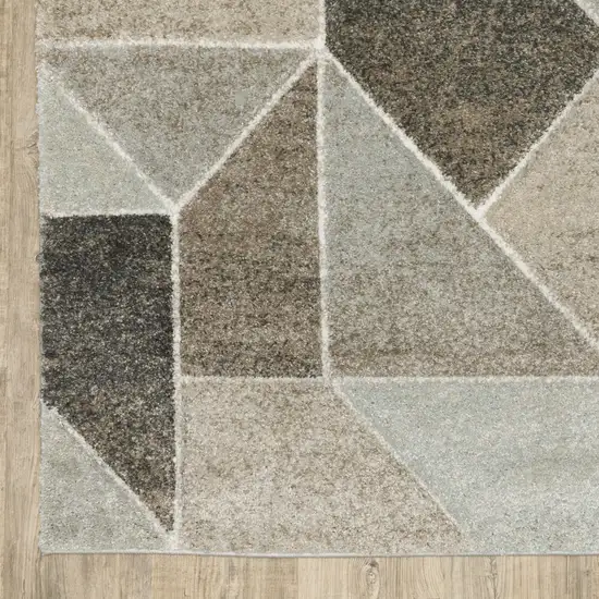 Grey Brown Beige Tan Taupe And Ivory Geometric Power Loom Stain Resistant Runner Rug Photo 6