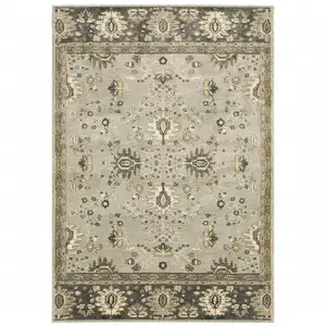 Photo of Grey Brown Tan And Beige Oriental Power Loom Stain Resistant Area Rug