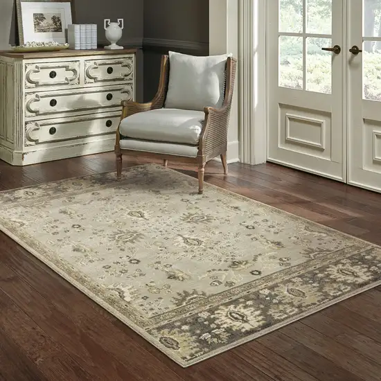 Grey Brown Tan And Beige Oriental Power Loom Stain Resistant Area Rug Photo 8