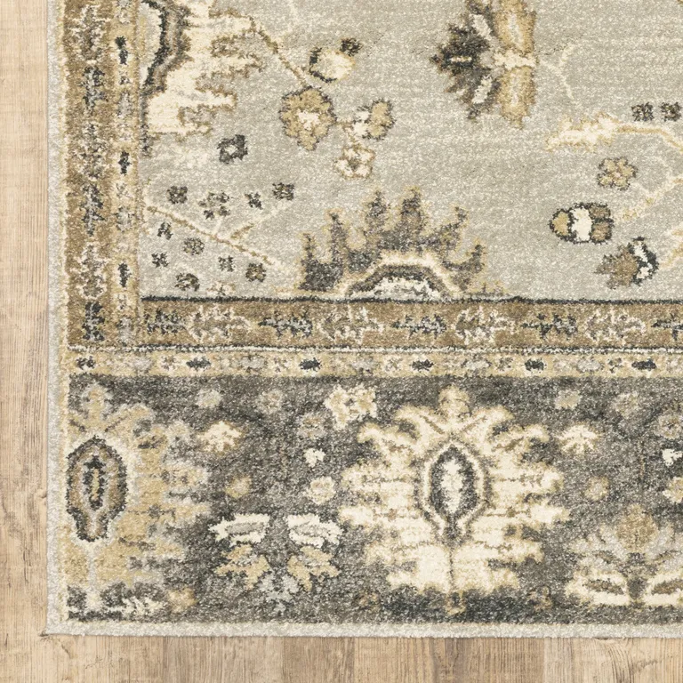 Grey Brown Tan And Beige Oriental Power Loom Stain Resistant Area Rug Photo 3