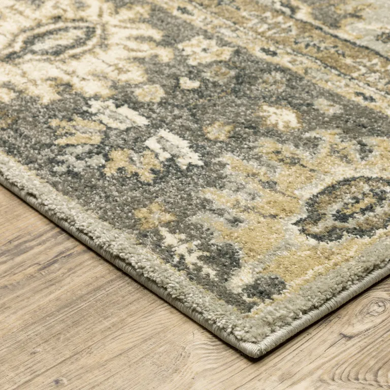 Grey Brown Tan And Beige Oriental Power Loom Stain Resistant Area Rug Photo 4