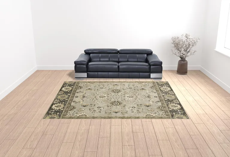 Grey Brown Tan And Beige Oriental Power Loom Stain Resistant Area Rug Photo 2