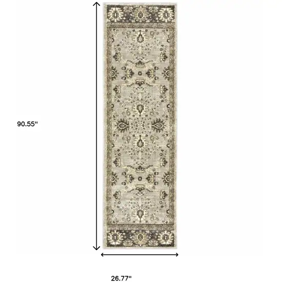 Grey Brown Tan And Beige Oriental Power Loom Stain Resistant Runner Rug Photo 10