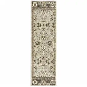 Photo of Grey Brown Tan And Beige Oriental Power Loom Stain Resistant Runner Rug