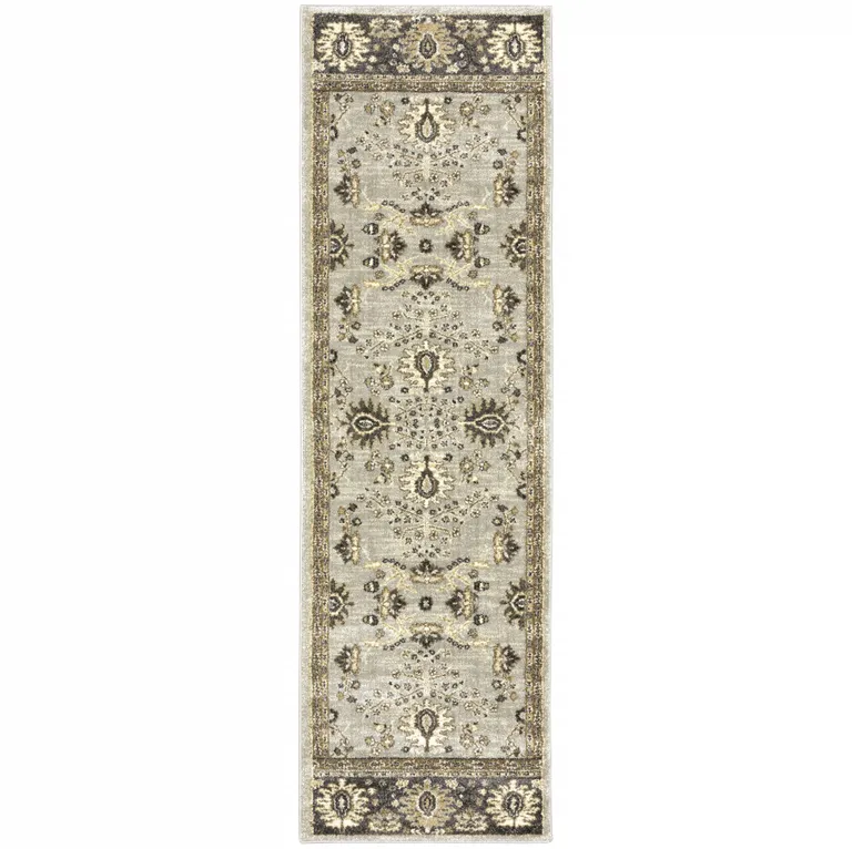 Grey Brown Tan And Beige Oriental Power Loom Stain Resistant Runner Rug Photo 1