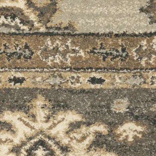 Grey Brown Tan And Beige Oriental Power Loom Stain Resistant Runner Rug Photo 9