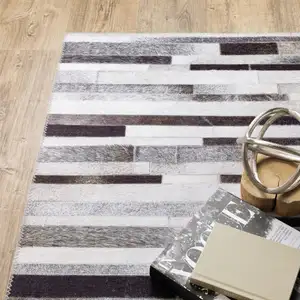 Photo of Grey Charcoal And Beige Geometric Power Loom Stain Resistant Area Rug