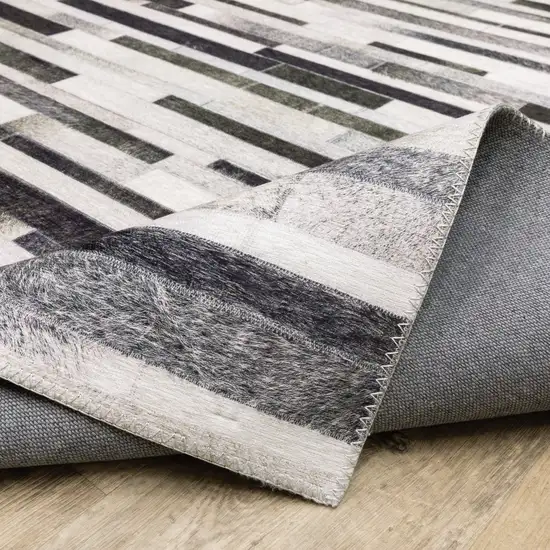 Grey Charcoal And Beige Geometric Power Loom Stain Resistant Runner Rug Photo 9