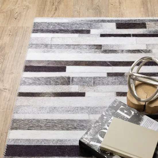 Grey Charcoal And Beige Geometric Power Loom Stain Resistant Runner Rug Photo 6