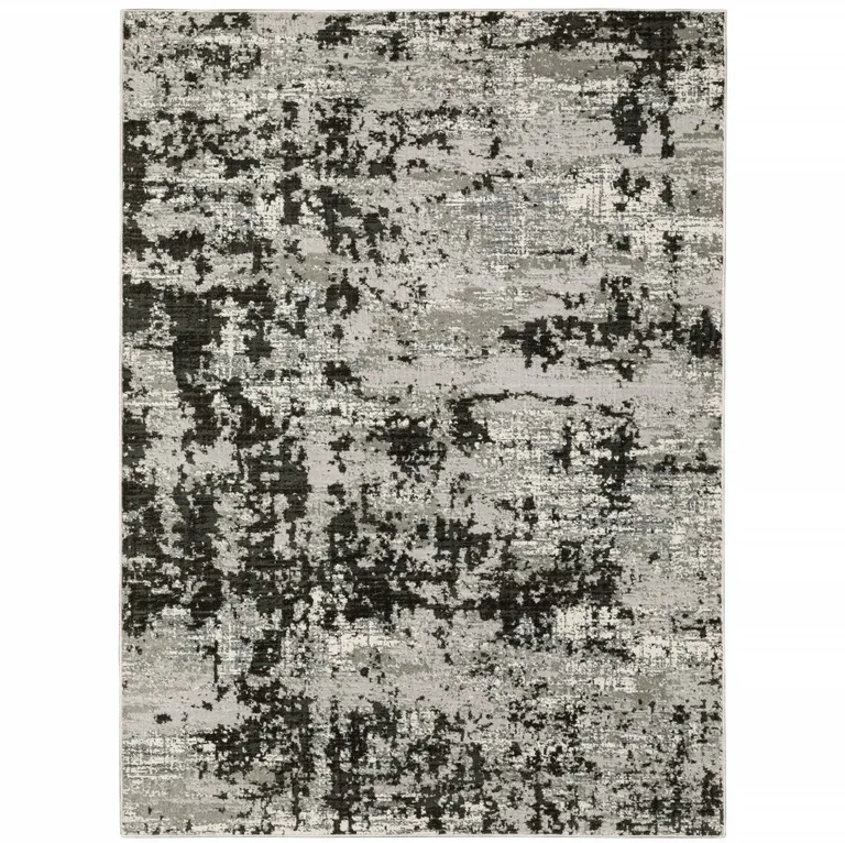 Grey Charcoal Black And Ivory Abstract Power Loom Stain Resistant Area Rug Photo 1