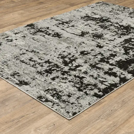 Grey Charcoal Black And Ivory Abstract Power Loom Stain Resistant Area Rug Photo 6