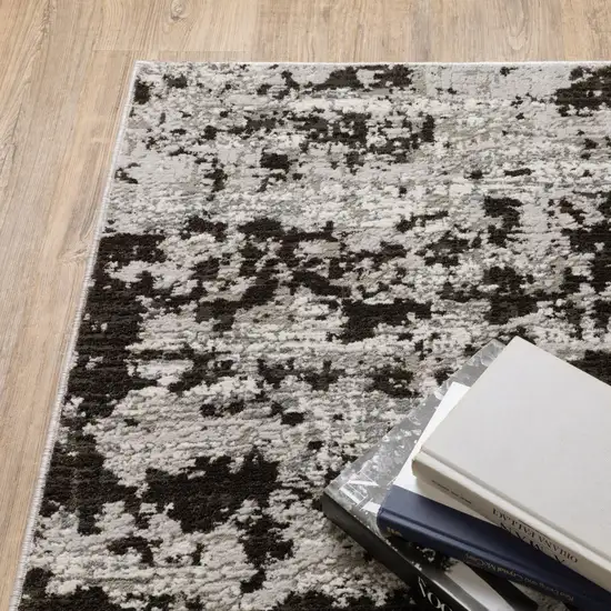 Grey Charcoal Black And Ivory Abstract Power Loom Stain Resistant Area Rug Photo 7