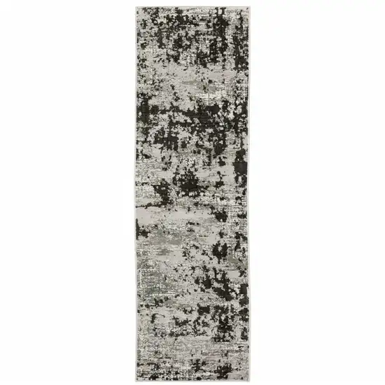 Grey Charcoal Black And Ivory Abstract Power Loom Stain Resistant Runner Rug Photo 1