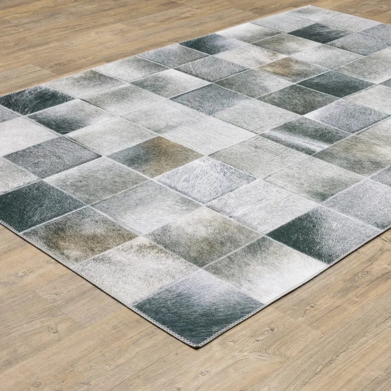 Grey Charcoal Brown And Beige Geometric Power Loom Stain Resistant Area Rug Photo 5