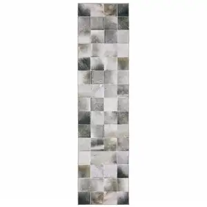 Photo of Grey Charcoal Brown And Beige Geometric Power Loom Stain Resistant Runner Rug