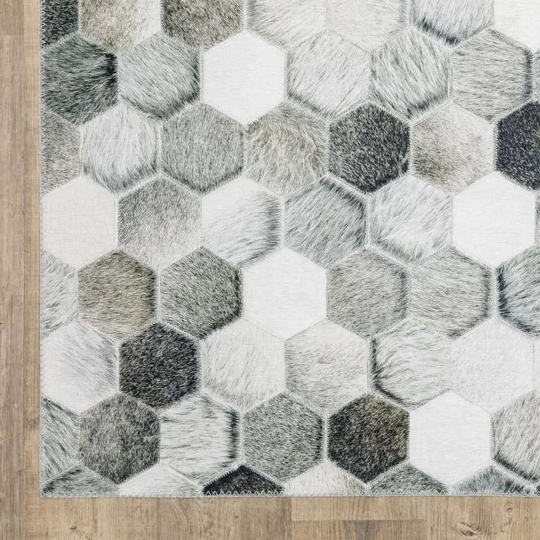 Grey Charcoal Brown Tan And Ivory Geometric Power Loom Stain Resistant Area Rug Photo 4