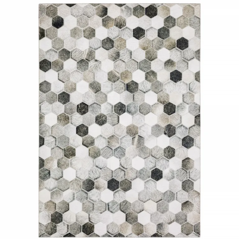 Grey Charcoal Brown Tan And Ivory Geometric Power Loom Stain Resistant Area Rug Photo 1