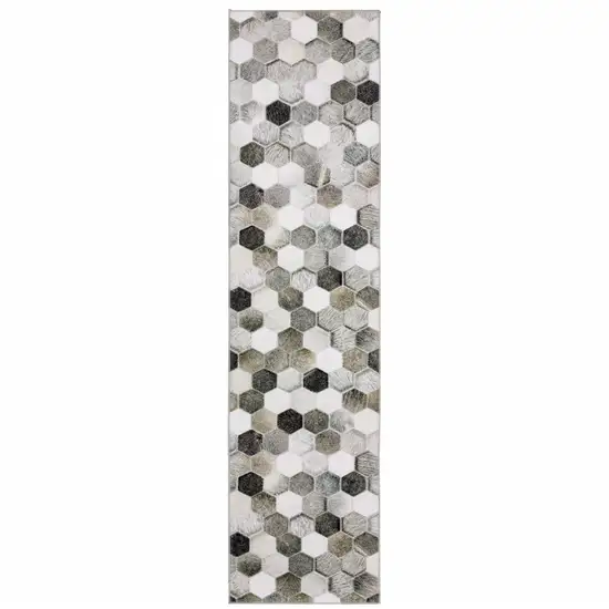 Grey Charcoal Brown Tan And Ivory Geometric Power Loom Stain Resistant Runner Rug Photo 1