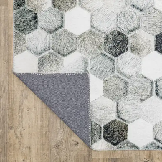 Grey Charcoal Brown Tan And Ivory Geometric Power Loom Stain Resistant Runner Rug Photo 7