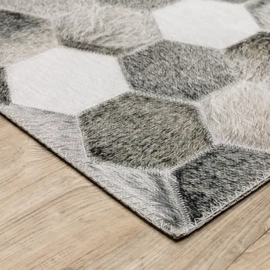 Grey Charcoal Brown Tan And Ivory Geometric Power Loom Stain Resistant Runner Rug Photo 6