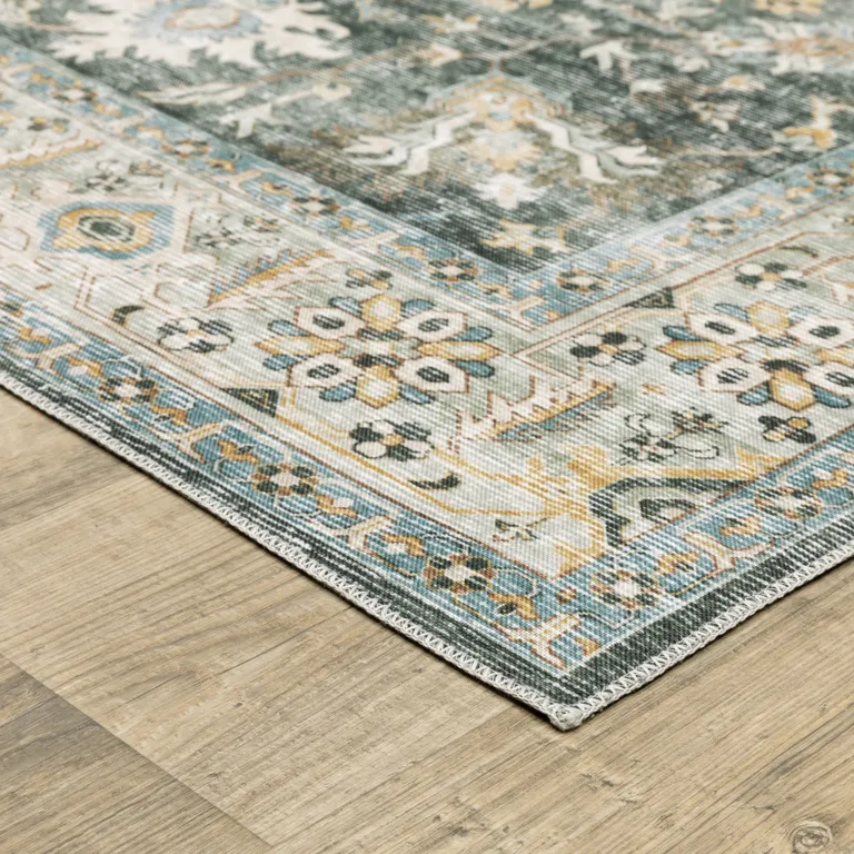 Grey Charcoal Gold Brown Ivory Pale Sage And Light Blue Oriental Printed Stain Resistant Non Skid Area Rug Photo 5