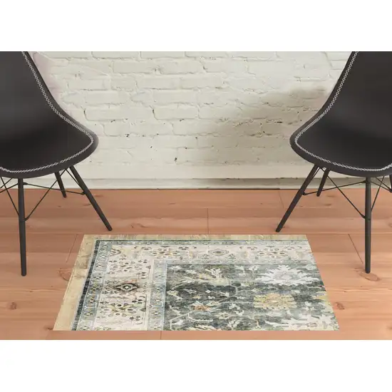 Grey Charcoal Gold Brown Ivory Pale Sage And Light Blue Oriental Printed Stain Resistant Non Skid Area Rug Photo 3