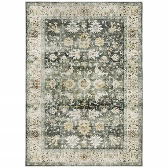 Grey Charcoal Gold Brown Ivory Pale Sage And Light Blue Oriental Printed Stain Resistant Non Skid Area Rug Photo 2