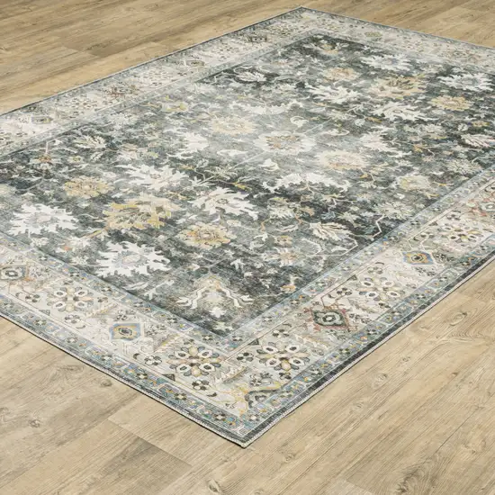 Grey Charcoal Gold Brown Ivory Pale Sage And Light Blue Oriental Printed Stain Resistant Non Skid Area Rug Photo 6