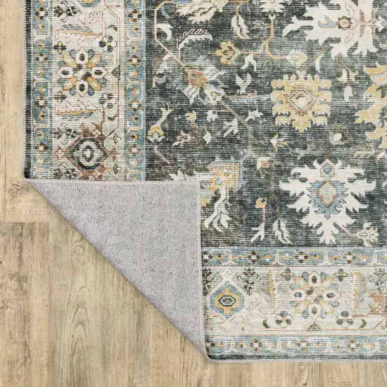 Grey Charcoal Gold Brown Ivory Pale Sage And Light Blue Oriental Printed Stain Resistant Non Skid Area Rug Photo 8