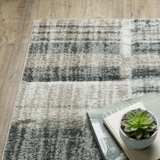 Grey Charcoal Ivory Tan Brown And Beige Geometric Power Loom Stain Resistant Area Rug Photo 6